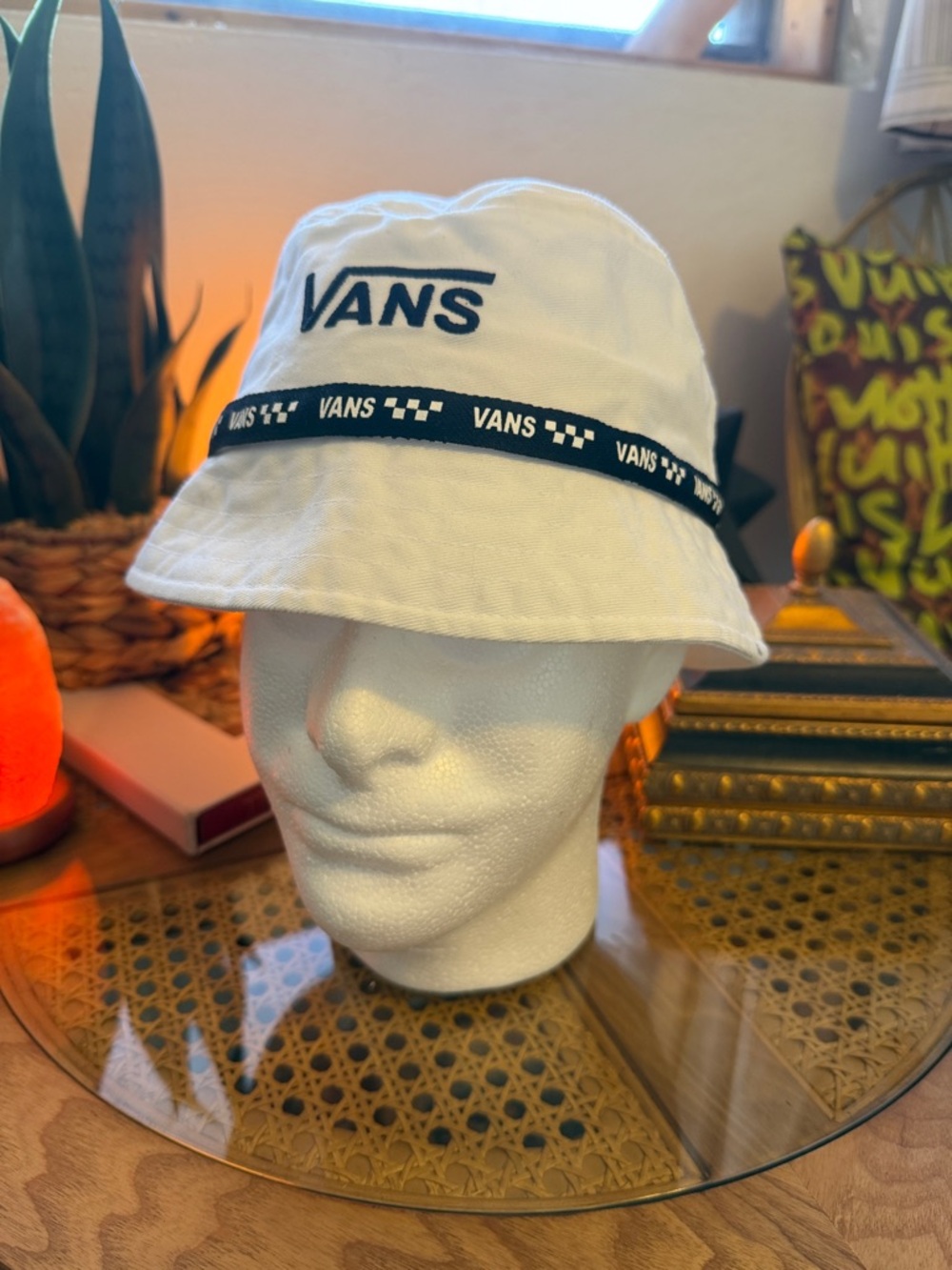 Vans White Bucket Hat with Black Logo